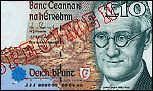 Billete irlands con James Joyce 