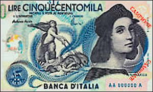 Billete italiano con Rafael